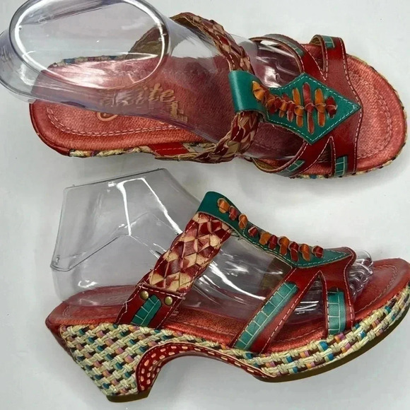 Elite by Corkys red leather retro sandals size 7 NWOT - Picture 2 of 8